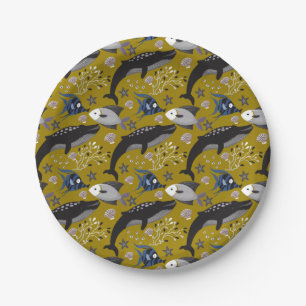 Aquatic animals pattern   ocean underwater life 18 paper plate