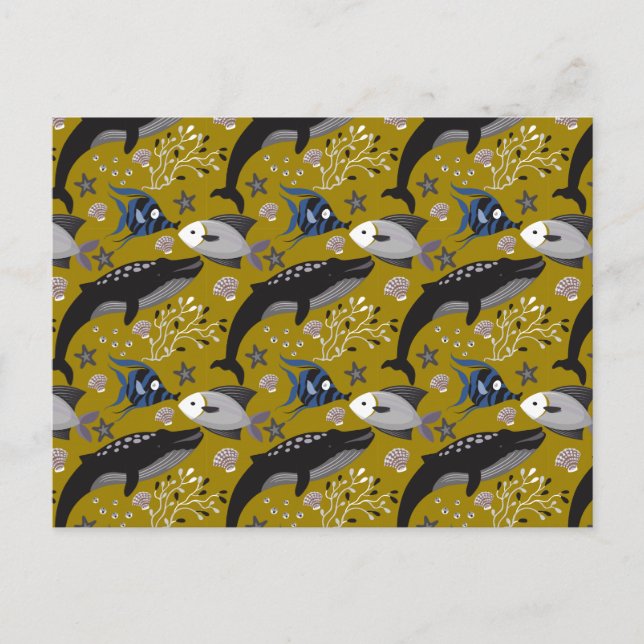 Aquatic animals pattern | ocean underwater life 18 postcard (Front)