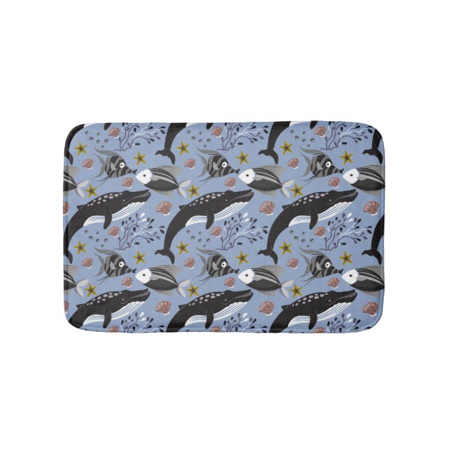 Aquatic animals pattern | ocean underwater life 19 bath mat (Front)