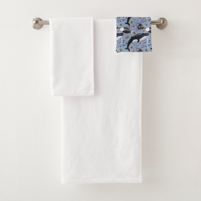 Aquatic animals pattern | ocean underwater life 19 bath towel set (Insitu)