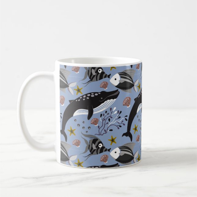 Aquatic animals pattern | ocean underwater life 19 coffee mug (Left)