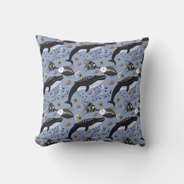 Aquatic animals pattern | ocean underwater life 19 cushion (Front)