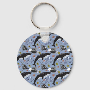 Aquatic animals pattern ocean underwater life 19 key ring