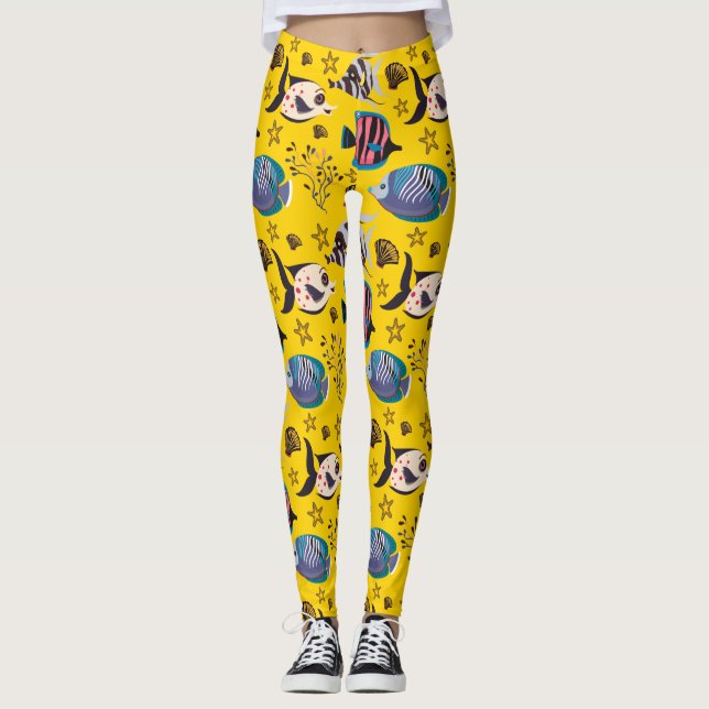 Aquatic animals pattern | ocean underwater life 1 leggings (Front)