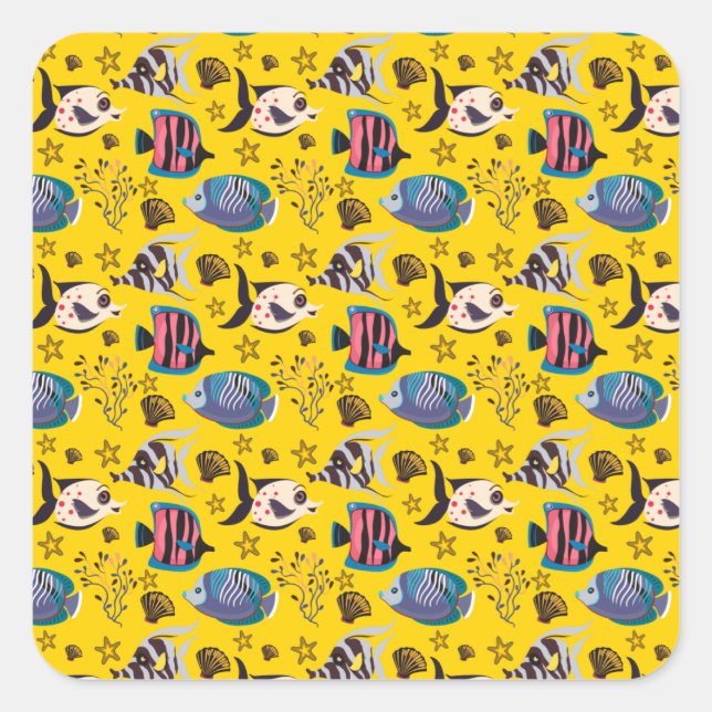 Aquatic animals pattern | ocean underwater life 1 square sticker (Front)