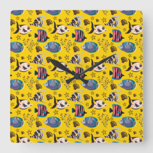 Aquatic animals pattern ocean underwater life 1 square wall clock