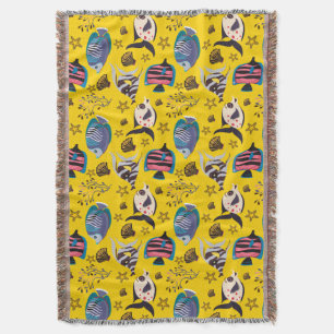 Aquatic animals pattern ocean underwater life 1 throw blanket
