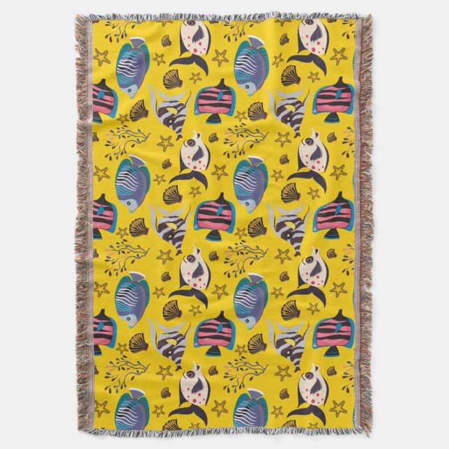Aquatic animals pattern | ocean underwater life 1 throw blanket (Front Vertical)