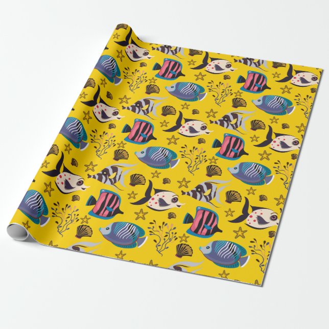 Aquatic animals pattern | ocean underwater life 1 wrapping paper (Unrolled)