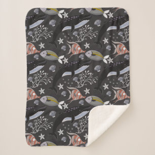 Aquatic animals pattern   ocean underwater life 20 sherpa blanket
