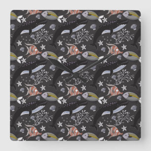 Aquatic animals pattern ocean underwater life 20 square wall clock