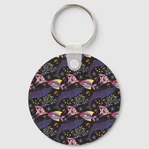 Aquatic animals pattern ocean underwater life 21 key ring