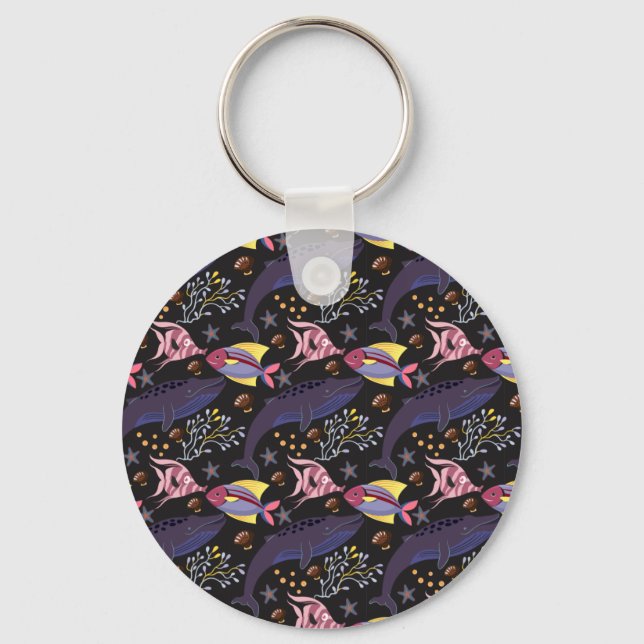 Aquatic animals pattern | ocean underwater life 21 key ring (Front)