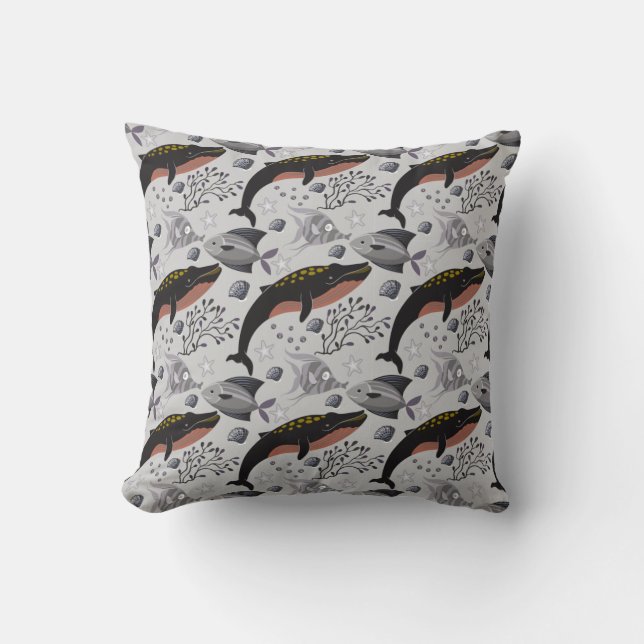 Aquatic animals pattern | ocean underwater life 22 cushion (Front)