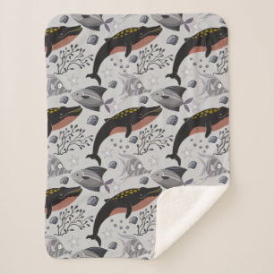 Aquatic animals pattern ocean underwater life 22 sherpa blanket