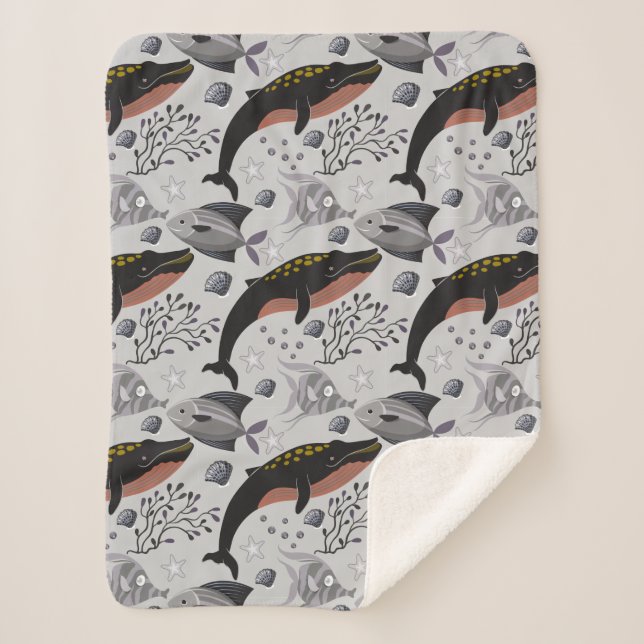Aquatic animals pattern | ocean underwater life 22 sherpa blanket (Front)