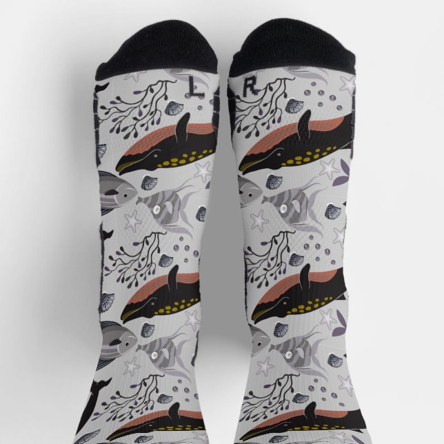 Aquatic animals pattern | ocean underwater life 22 socks (Top)