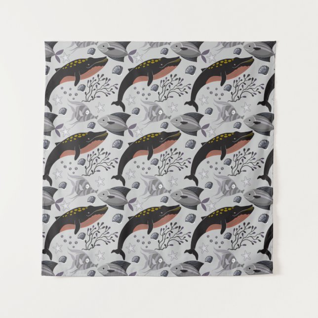 Aquatic animals pattern | ocean underwater life 22 tapestry (Front)