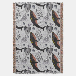 Aquatic animals pattern ocean underwater life 22 throw blanket