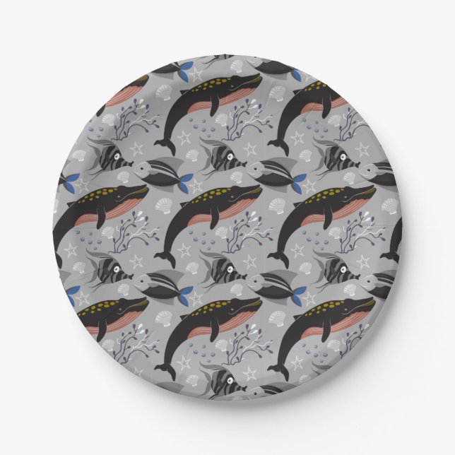 Aquatic animals pattern | ocean underwater life 23 paper plate (Front)
