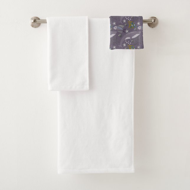 Aquatic animals pattern | ocean underwater life 24 bath towel set (Insitu)