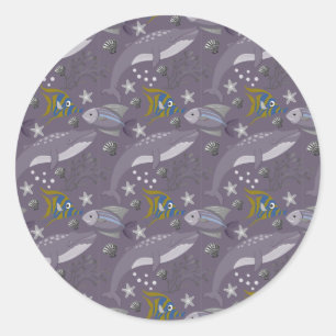Aquatic animals pattern ocean underwater life 24 classic round sticker