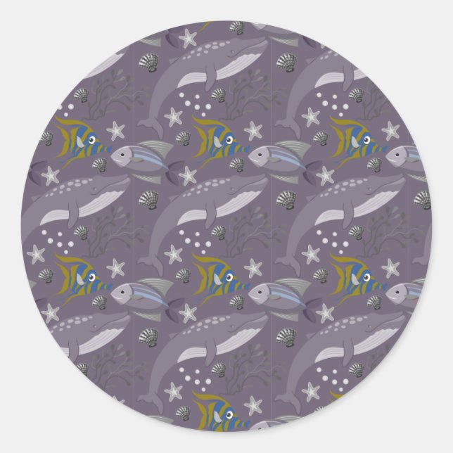 Aquatic animals pattern | ocean underwater life 24 classic round sticker (Front)