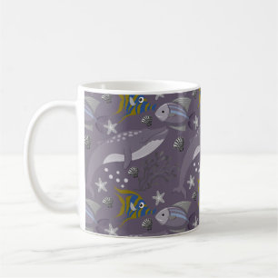 Aquatic animals pattern ocean underwater life 24 coffee mug