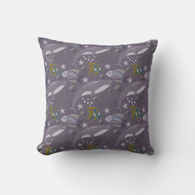 Aquatic animals pattern | ocean underwater life 24 cushion (Front)