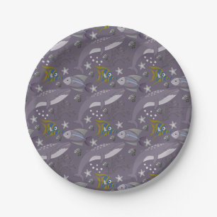 Aquatic animals pattern ocean underwater life 24 paper plate