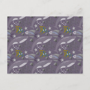 Aquatic animals pattern ocean underwater life 24 postcard