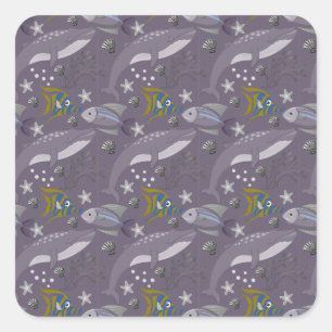 Aquatic animals pattern   ocean underwater life 24 square sticker
