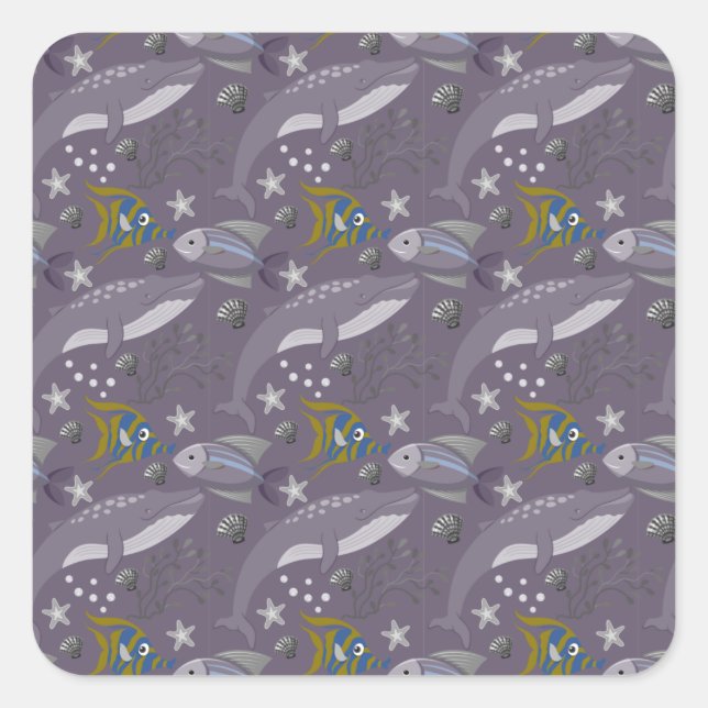 Aquatic animals pattern | ocean underwater life 24 square sticker (Front)
