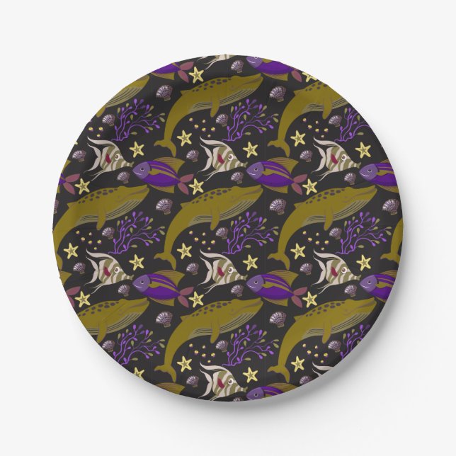 Aquatic animals pattern | ocean underwater life 25 paper plate (Front)