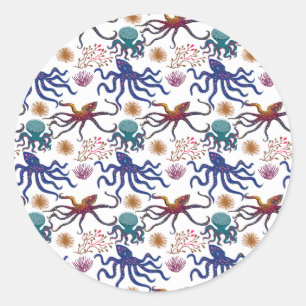 Aquatic animals pattern ocean underwater life 27 classic round sticker
