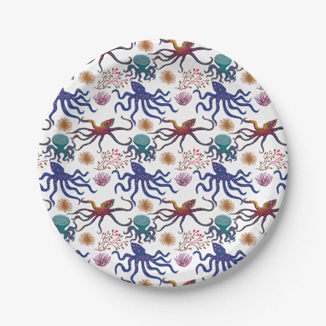Aquatic animals pattern | ocean underwater life 27 paper plate (Front)