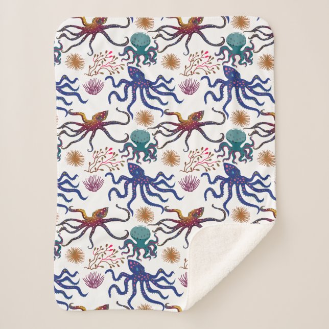 Aquatic animals pattern | ocean underwater life 27 sherpa blanket (Front)