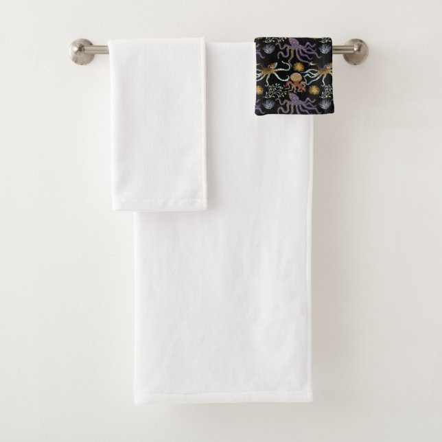 Aquatic animals pattern | ocean underwater life 29 bath towel set (Insitu)