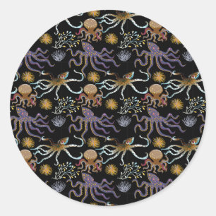 Aquatic animals pattern ocean underwater life 29 classic round sticker