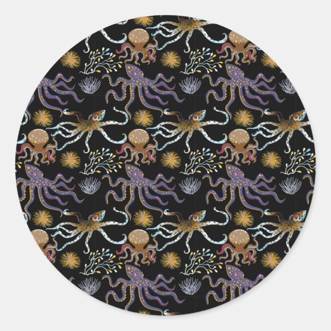 Aquatic animals pattern | ocean underwater life 29 classic round sticker (Front)