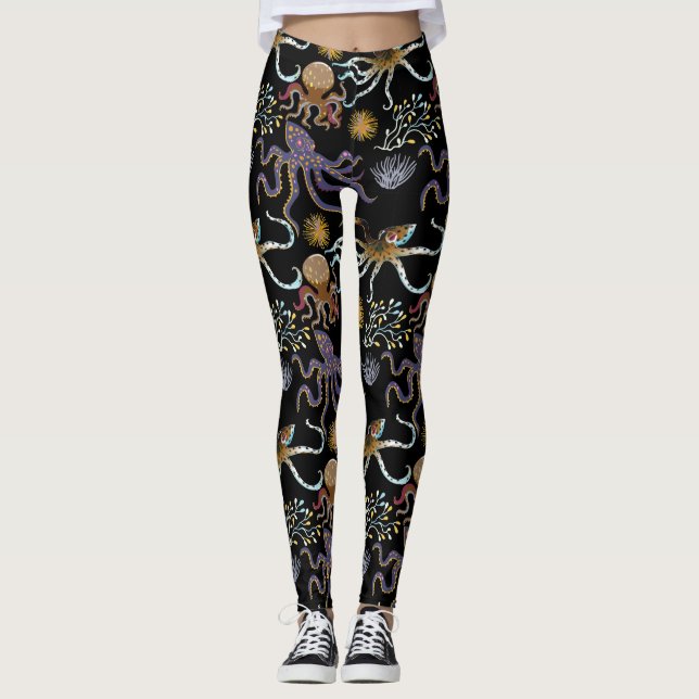 Aquatic animals pattern | ocean underwater life 29 leggings (Front)
