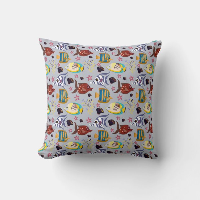 Aquatic animals pattern | ocean underwater life 2 cushion (Front)