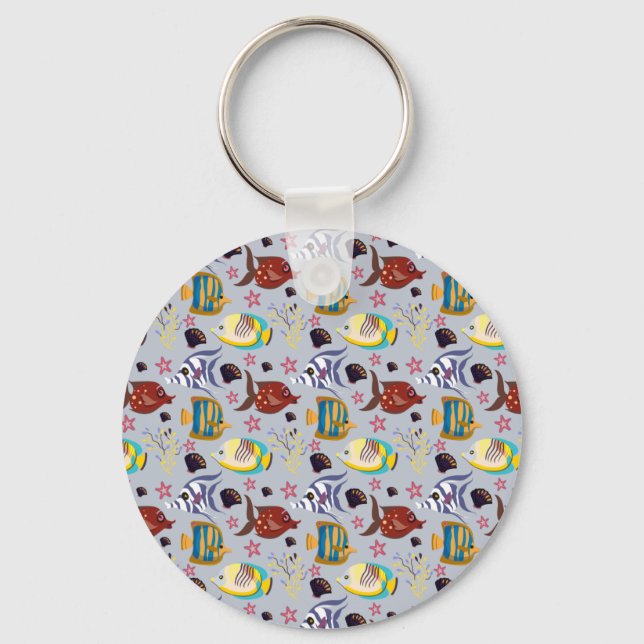 Aquatic animals pattern | ocean underwater life 2 key ring (Front)