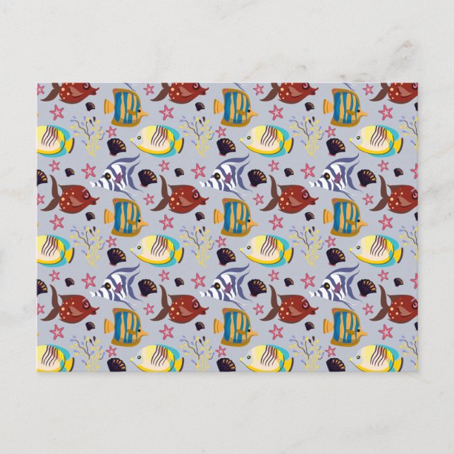 Aquatic animals pattern | ocean underwater life 2 postcard (Front)