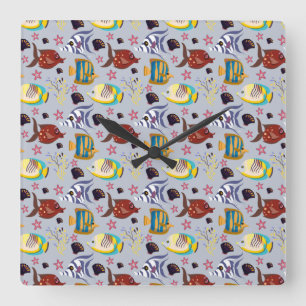 Aquatic animals pattern ocean underwater life 2 square wall clock