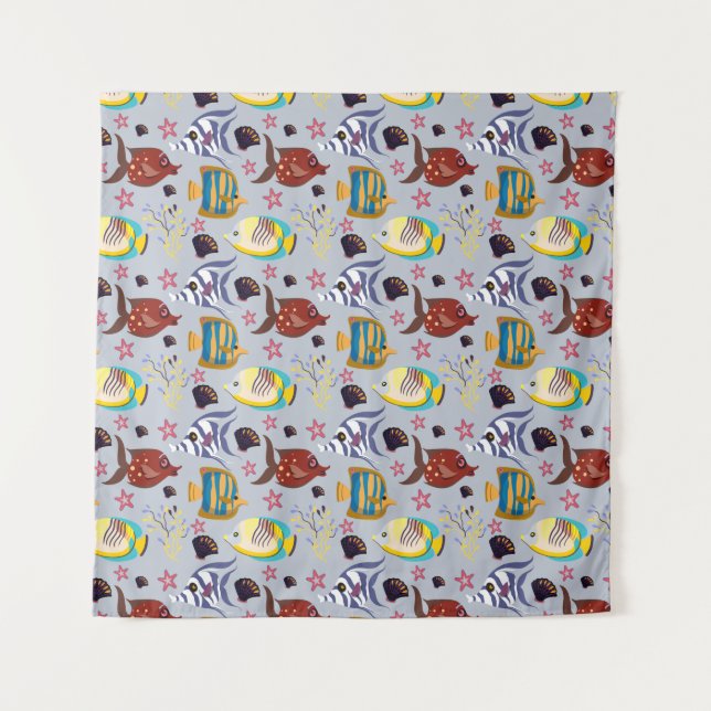 Aquatic animals pattern | ocean underwater life 2 tapestry (Front)