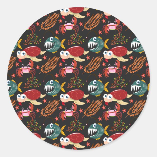 Aquatic animals pattern | ocean underwater life 30 classic round sticker (Front)