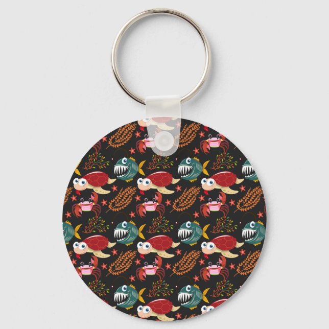 Aquatic animals pattern | ocean underwater life 30 key ring (Front)