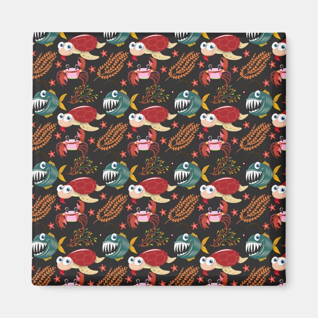 Aquatic animals pattern | ocean underwater life 30 magnet (Front)