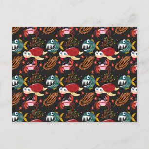 Aquatic animals pattern   ocean underwater life 30 postcard